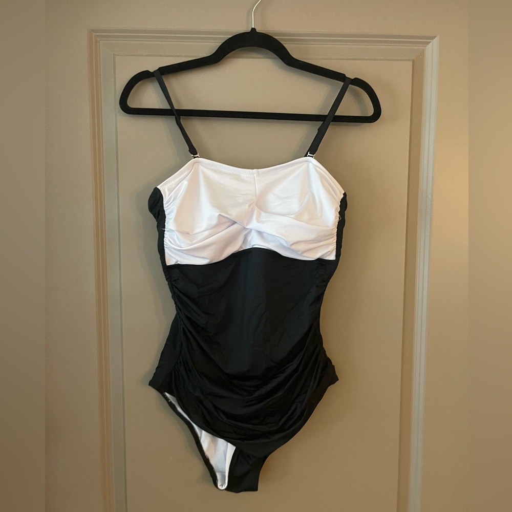 Large, black and white color block one piece